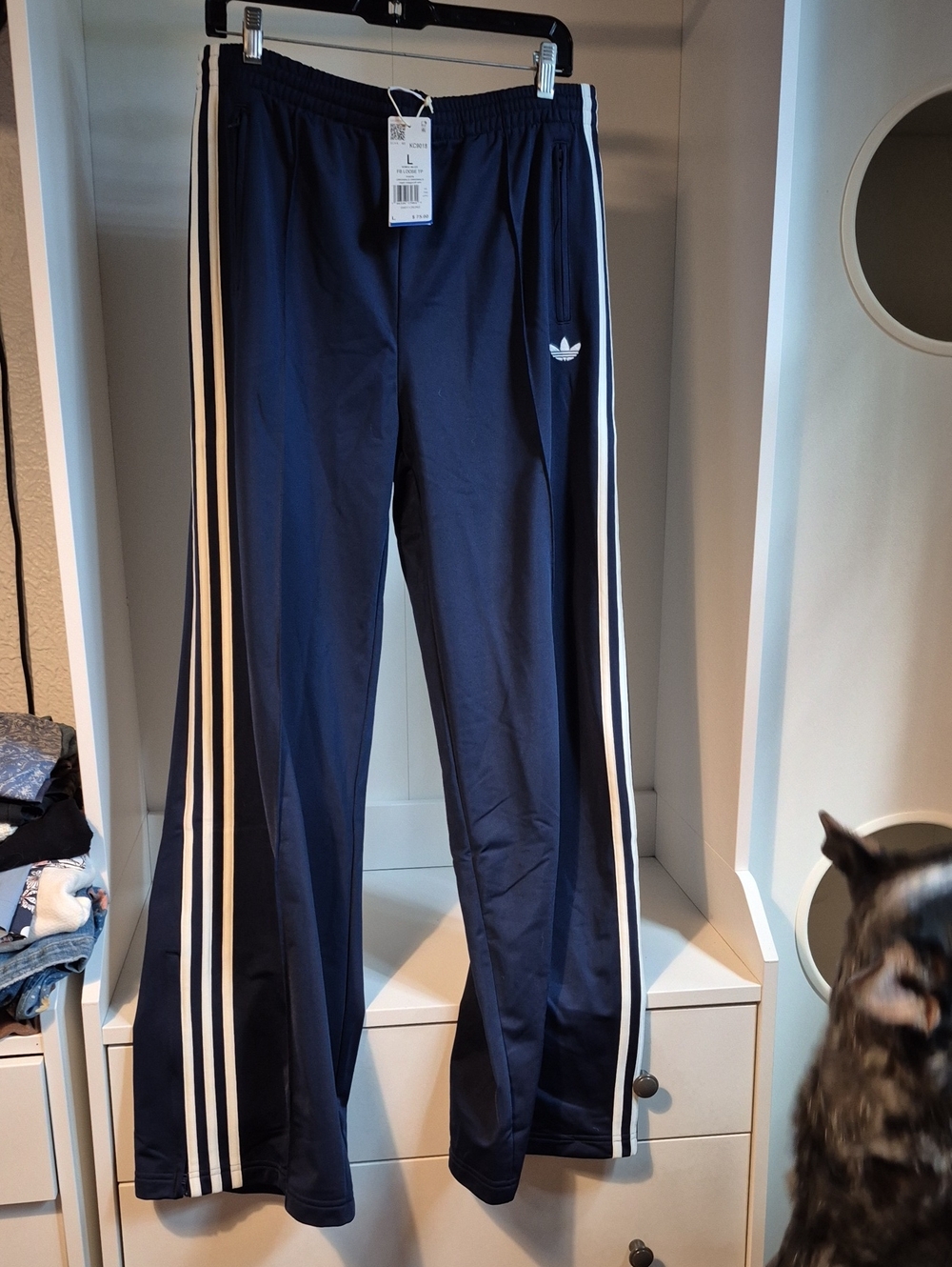 adidas Navy Track Pants with White Side Stripes